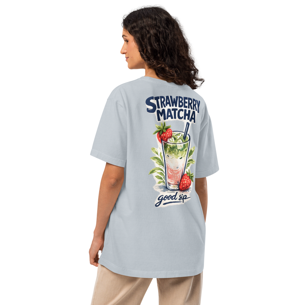 Strawberry Matcha Latte Tee | Oversized Aesthetic Café Graphic Shirt