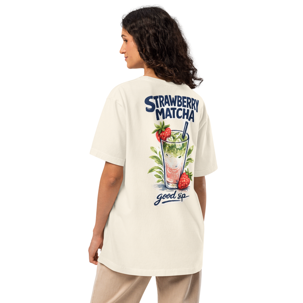 Strawberry Matcha Latte Tee | Oversized Aesthetic Café Graphic Shirt