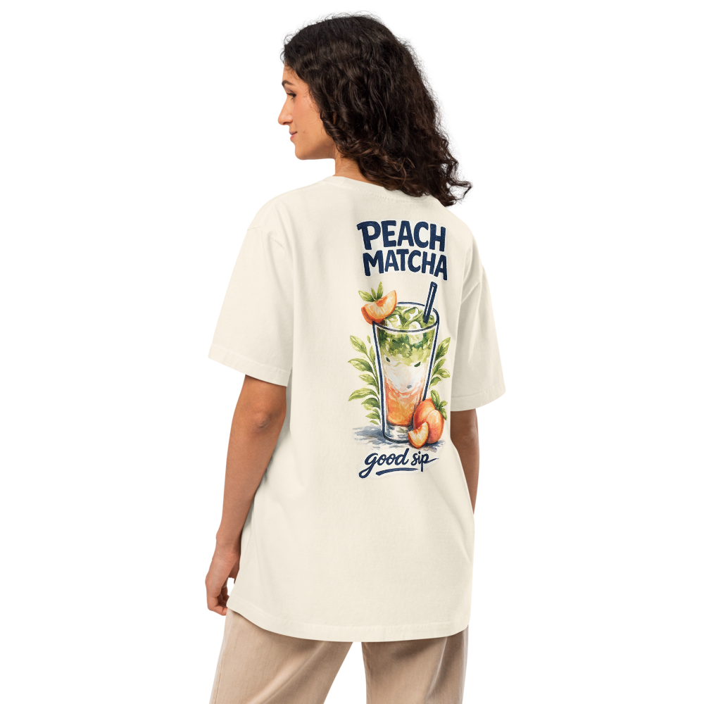 Peach Matcha Latte Tee | Oversized Aesthetic Café Graphic Shirt